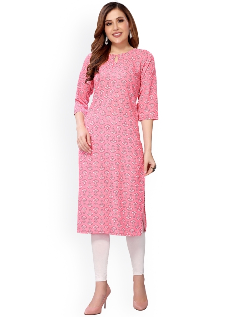 

KALINI Women Pink Geometric Checked Thread Work Crepe Kurta