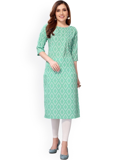 

KALINI Women Green & White Bandhani Printed Crepe Kurta