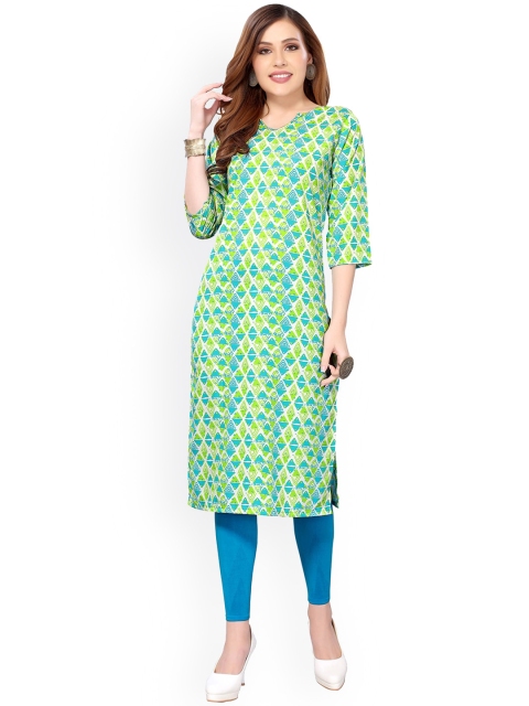 

KALINI Women Green Chevron Printed Thread Work Crepe Kurta