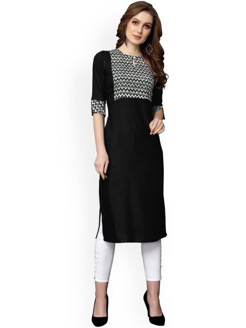 

KALINI Women Black Geometric Yoke Design Thread Work Kurta