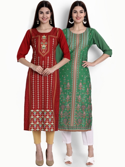 

7Threads Women Multicoloured Ethnic Motifs Printed Mirror Work Crepe Kurta, Multi