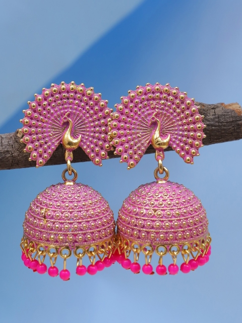 

Crunchy Fashion Pink Gold-Plated Dome Shaped Jhumkas Earrings