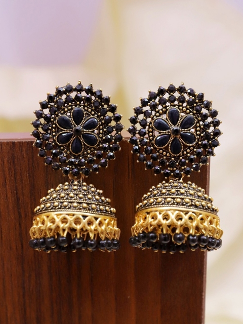 

Crunchy Fashion Black Gold-plated Contemporary Jhumkas Earrings