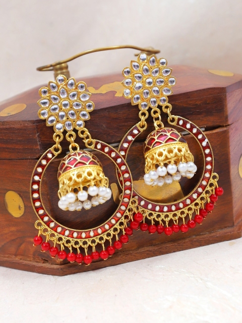 

Crunchy Fashion Red & Gold-Plated Floral Drop Earrings
