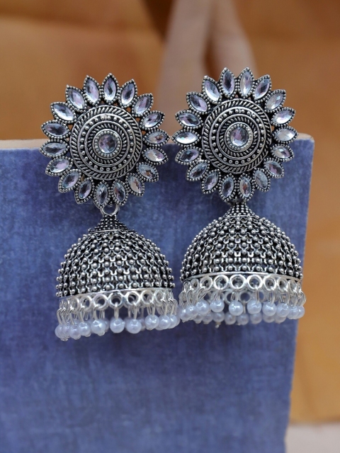

Crunchy Fashion Silver-Toned Contemporary Jhumkas Earrings