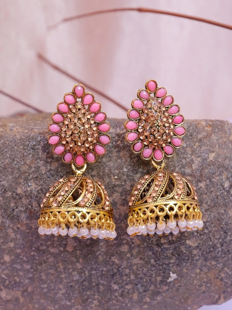 

Crunchy Fashion Pink Gold-Plated Dome Shaped Jhumkas Earrings