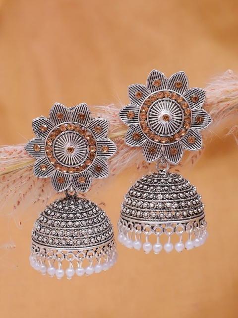 

Crunchy Fashion Silver-Toned Contemporary Jhumkas Earrings