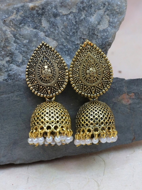 

Crunchy Fashion Gold-Toned Contemporary Jhumkas Earrings