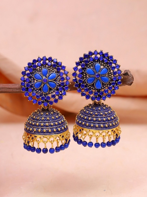 

Crunchy Fashion Blue Gold-Plated Dome Shaped Jhumkas Earrings