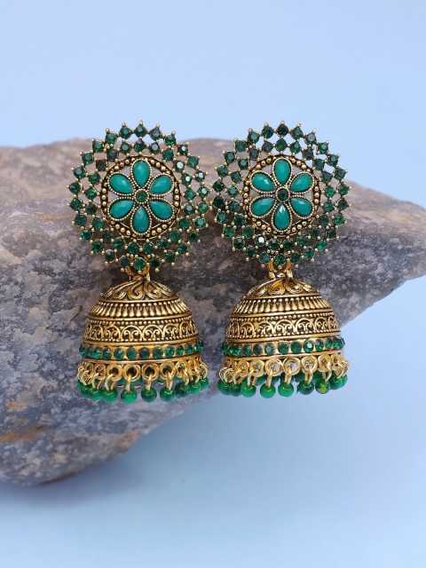 

Crunchy Fashion Green Floral Jhumkas Earrings