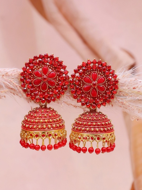 

Crunchy Fashion Red Contemporary Kundan Jhumkas Earrings