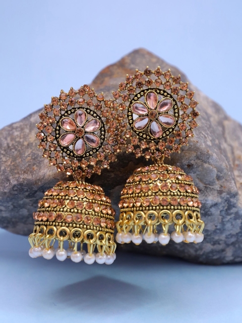 

Crunchy Fashion Gold-Toned Dome Shaped Jhumkas Earrings