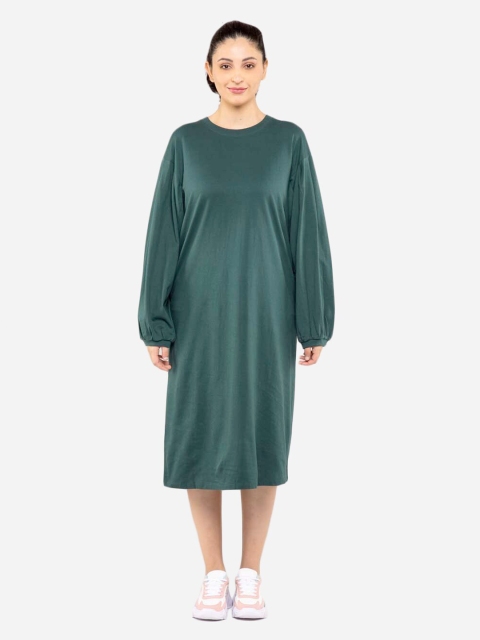 

BLUEAGE Teal Solid A-Line Midi Dress