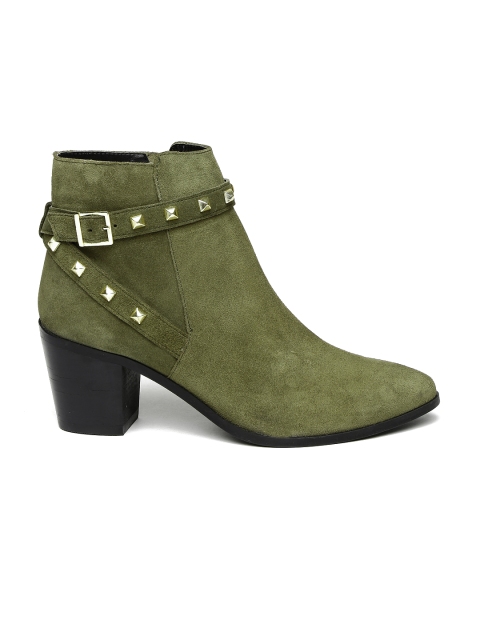

Carlton London Women Olive Green Studded Heeled Boots