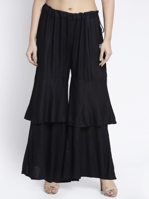 

GRACIT Women Black Flared Ruffled Ethnic Palazzos