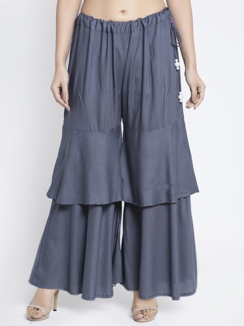 

GRACIT Women Grey Flared Ruffled Ethnic Palazzos