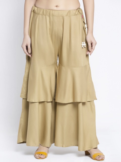 

GRACIT Women Beige Flared Ethnic Palazzos