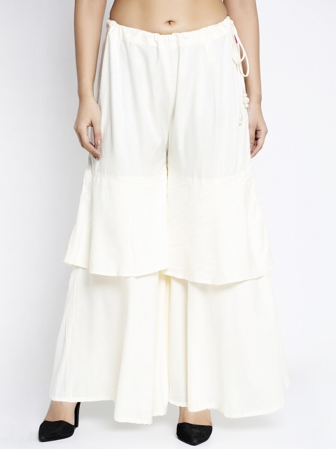 

GRACIT Woman White Tripple Layered Truffle Sharara Palazzo