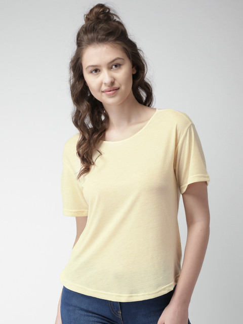 

Mast & Harbour Women Yellow Solid Round Neck T-Shirt