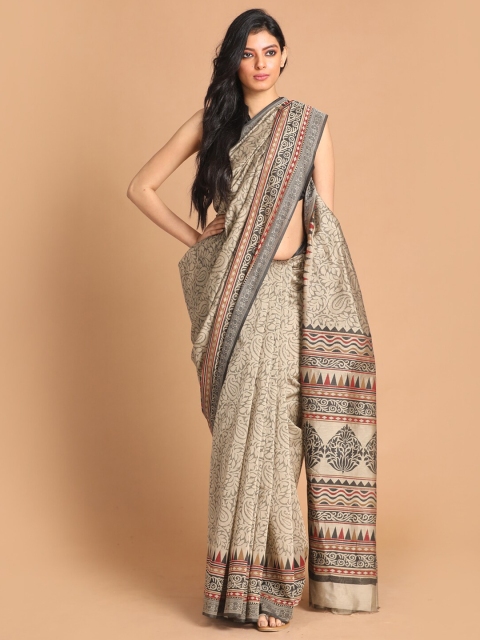 

Indethnic Grey & Red Ethnic Motifs Saree
