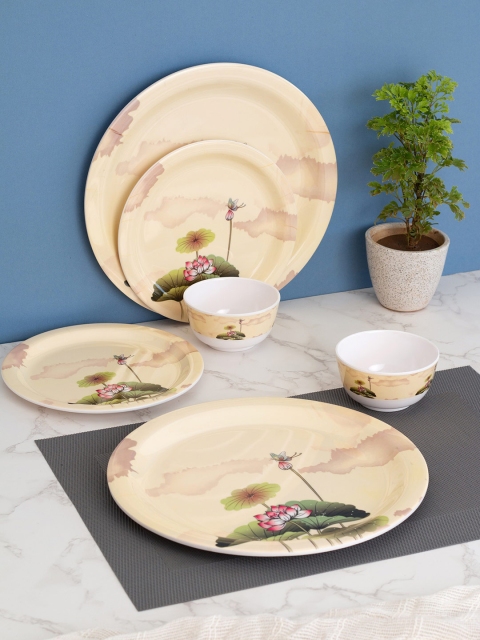 

LIVING ROOTS Floral Printed Glossy Dinner Set of 18 Pcs, Cream