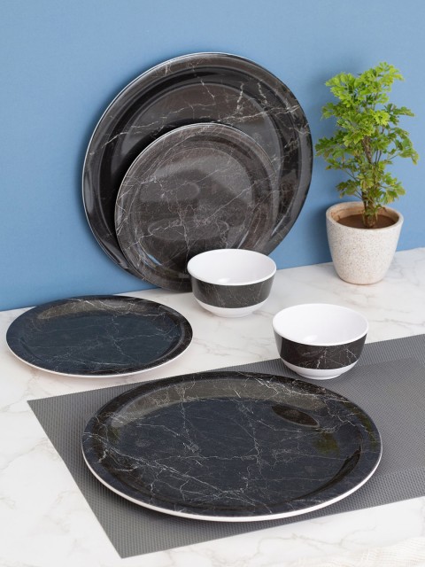 

LIVING ROOTS Set Of 18 Black Printed Dinner Set