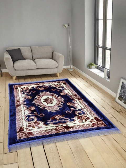 

KLOTTHE Unisex Blue & Brown Floral Printed Traditional Carpets