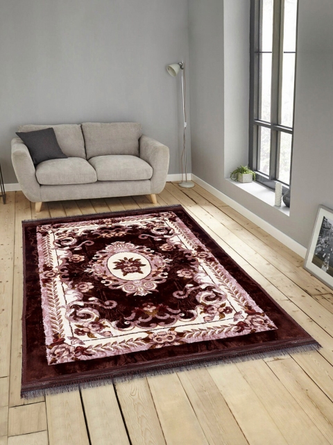 

KLOTTHE Unisex Brown Floral Printed Traditional Carpets