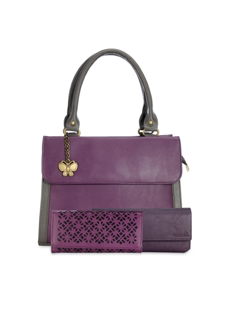 

Butterflies Purple Handbag with Two Wallets