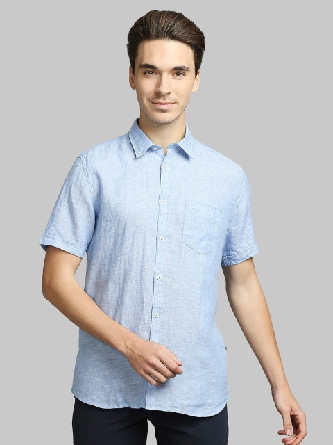

Parx Men Blue Slim Fit Linen Casual Shirt