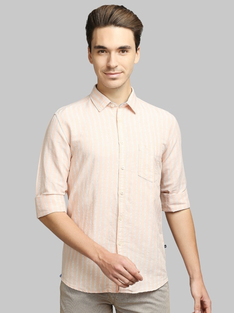 

Parx Men Peach-Coloured Slim Fit Striped Casual Shirt