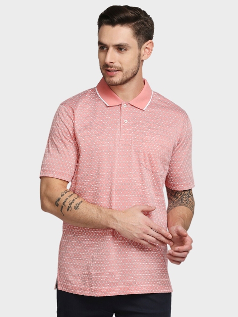 

ColorPlus Men Orange & White Self Design Polo Collar Cotton T-shirt