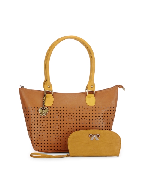 

Butterflies Brown & Mustard Yellow Shoulder Bag With Wallet