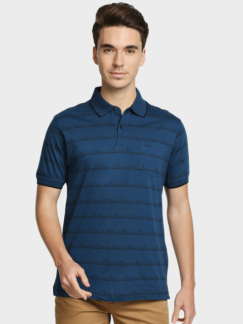 

ColorPlus Men Blue Striped Polo Collar T-shirt