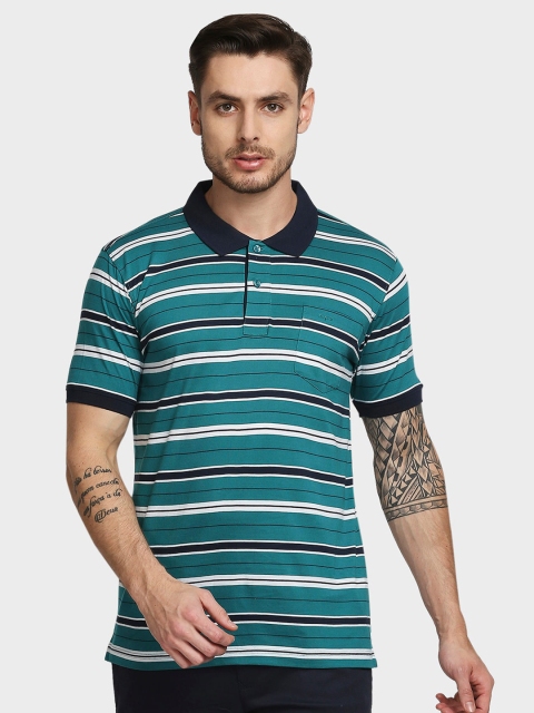 

ColorPlus Men Green & Black Striped Polo Collar Pockets T-shirt