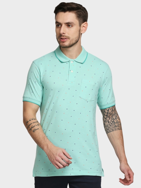 

ColorPlus Men Sea Green Printed Polo Collar Pockets T-shirt