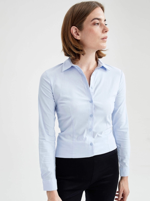 

DeFacto Women Blue Solid Formal Shirt