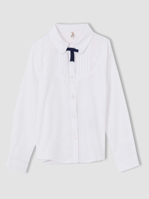 

DeFacto Girls White Solid Casual Shirt with Pintucks & Bow Detail
