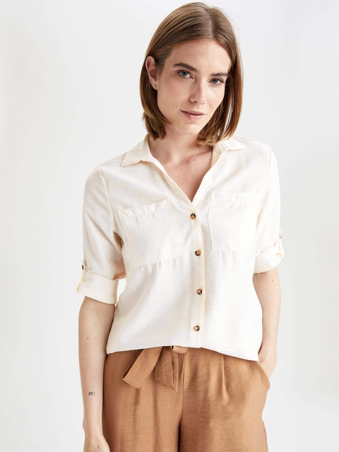 

DeFacto Women Off White Casual Shirt