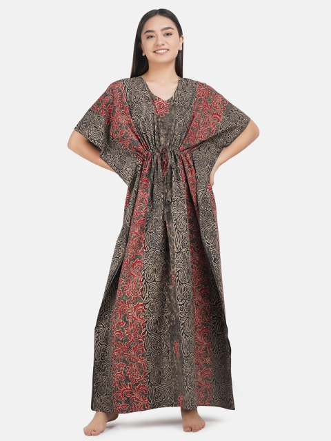 

KOI SLEEPWEAR Grey Printed Maxi Pure Cotton Nightdress