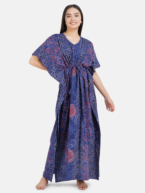 

KOI SLEEPWEAR Women Blue Printed Kaftan Nightdress