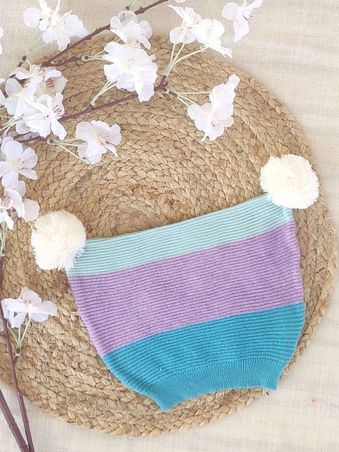 

Greendeer Unisex Kids Blue & Purple Colourblocked Beanie