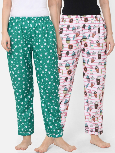 

FashionRack Women Green & White Pack of 2 Cotton Printed Pyjamas