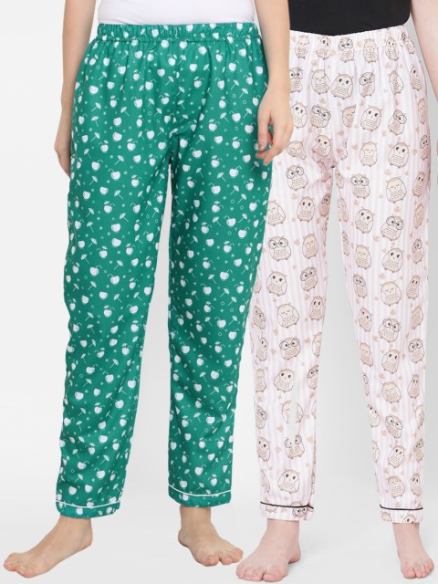 

FashionRack Pack of 2 Women Green & Pink Printed Lounge Pants