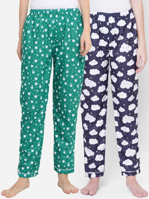

FashionRack Women Green & Navy Blue Pack of 2 Cotton Printed Pyjamas