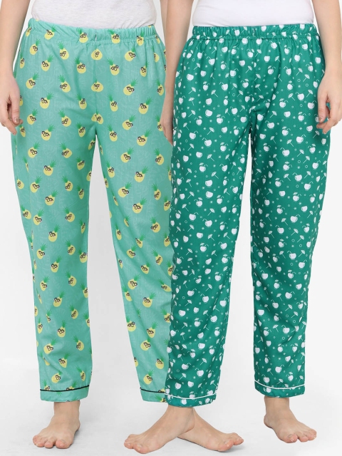 

FashionRack Women Green Pack of 2 Cotton Printed Pyjamas