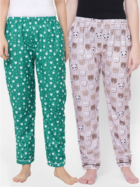 

FashionRack Pack of 2 Women Printed Lounge Pants, Green