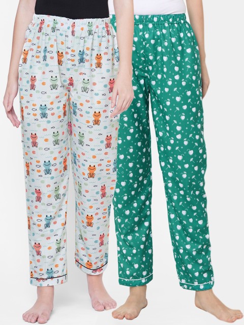 

FashionRack Women Green & White Pack of 2 Cotton Printed Pyjamas