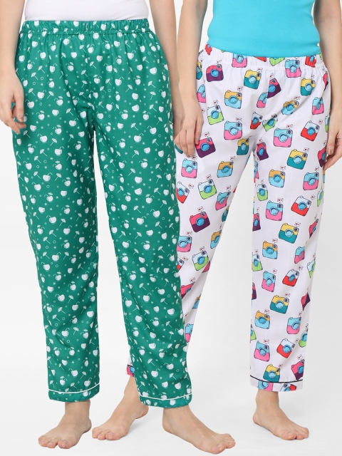 

FashionRack Women Green & White Pack of 2 Cotton Printed Pyjamas