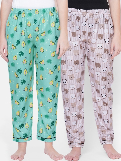 

FashionRack Women Green & Brown Pack of 2 Cotton Printed Pyjamas